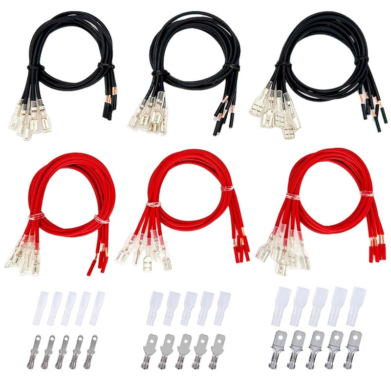Fixpax Speaker Wire Connector Kit 30PCS 18AWG Female Spade Terminal Wire Connectors Pre-Crimped 2.8/4.8/6.3mm, 30cm Red & Black, with 15PCS Extra Open-End Male Terminals—All with Insulating Sleeves - Image 1